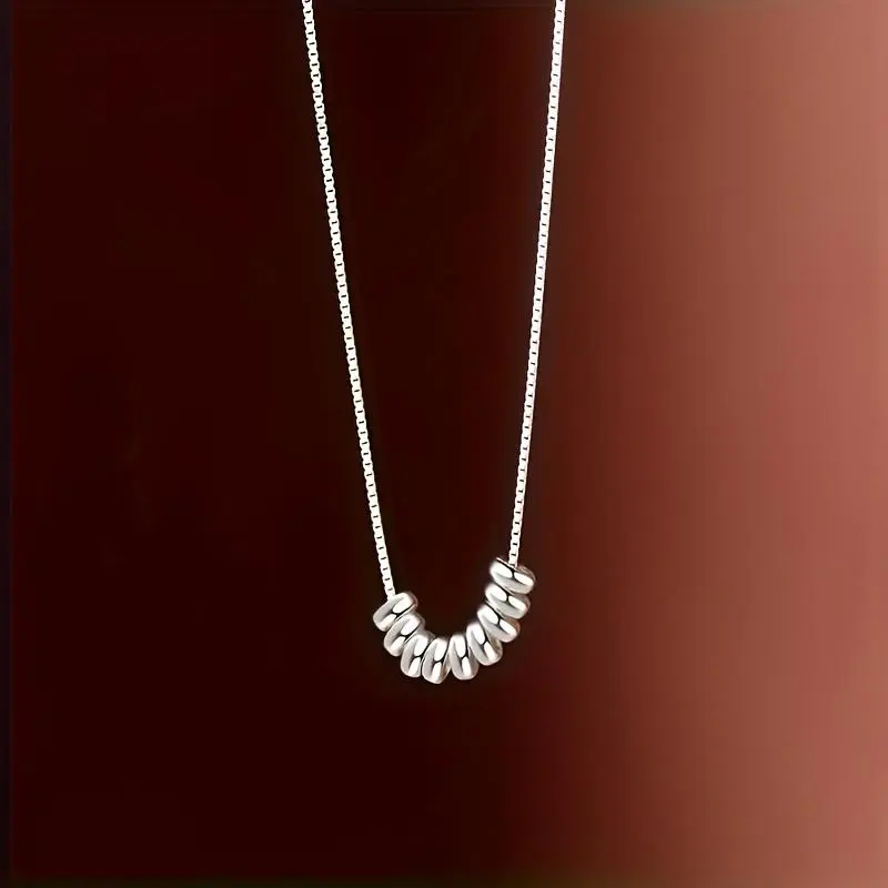Women's Minimalist Curved Bead Artificial Gemstone Necklace - Lightweight Dainty Silver-Toned Cluster Pendant, Adjustable Chain for Casual Events, Curved Shape Female Wear
