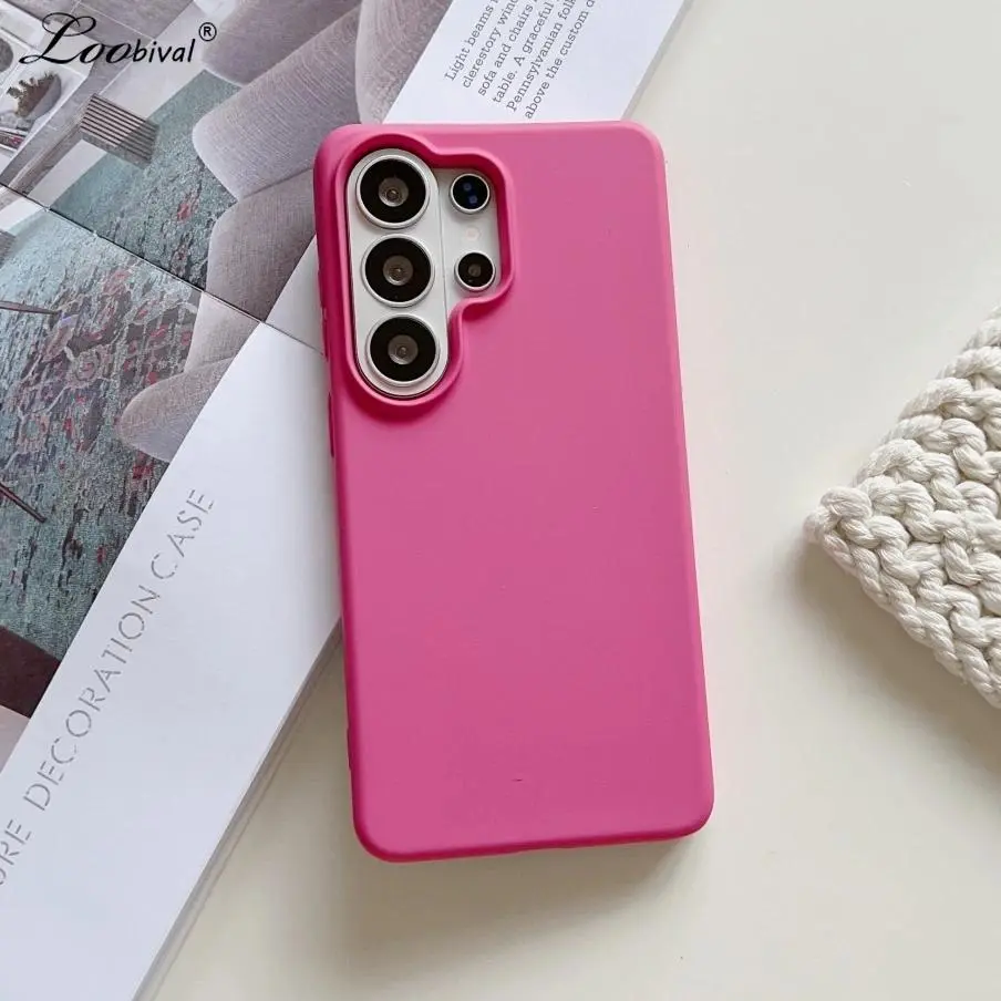 Bright hot‑pink matte silicone phone case, slim lightweight design with comfortable soft touch. Shock‑resistant full‑edge protection, precise cutouts, stylish solid color for daily smartphone use.