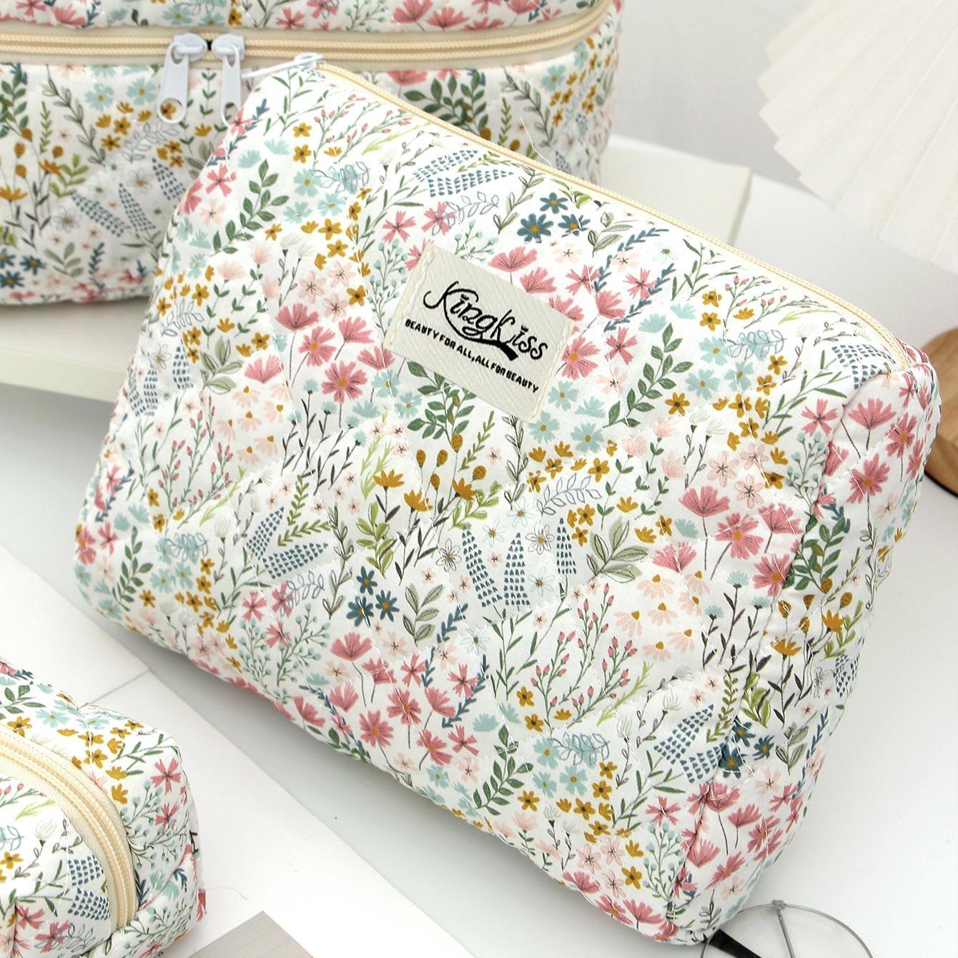 Floral Pattern Makeup Bag Set, 3 Counts Large Capacity Travel Cosmetic Storage Bag, Zipper Makeup Organizer Pouch, Travel Cosmetic Bags