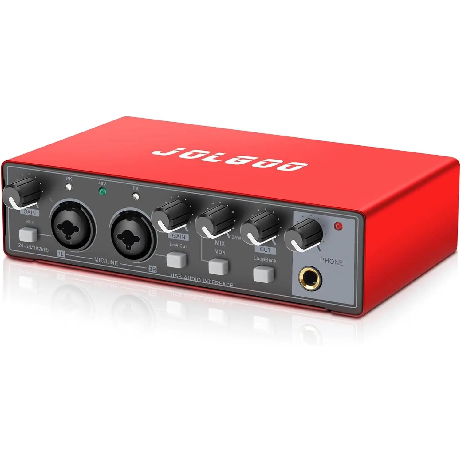 USB Audio Interface, Red 24-Bit/192kHz Plug & Play Recording Sound Card
