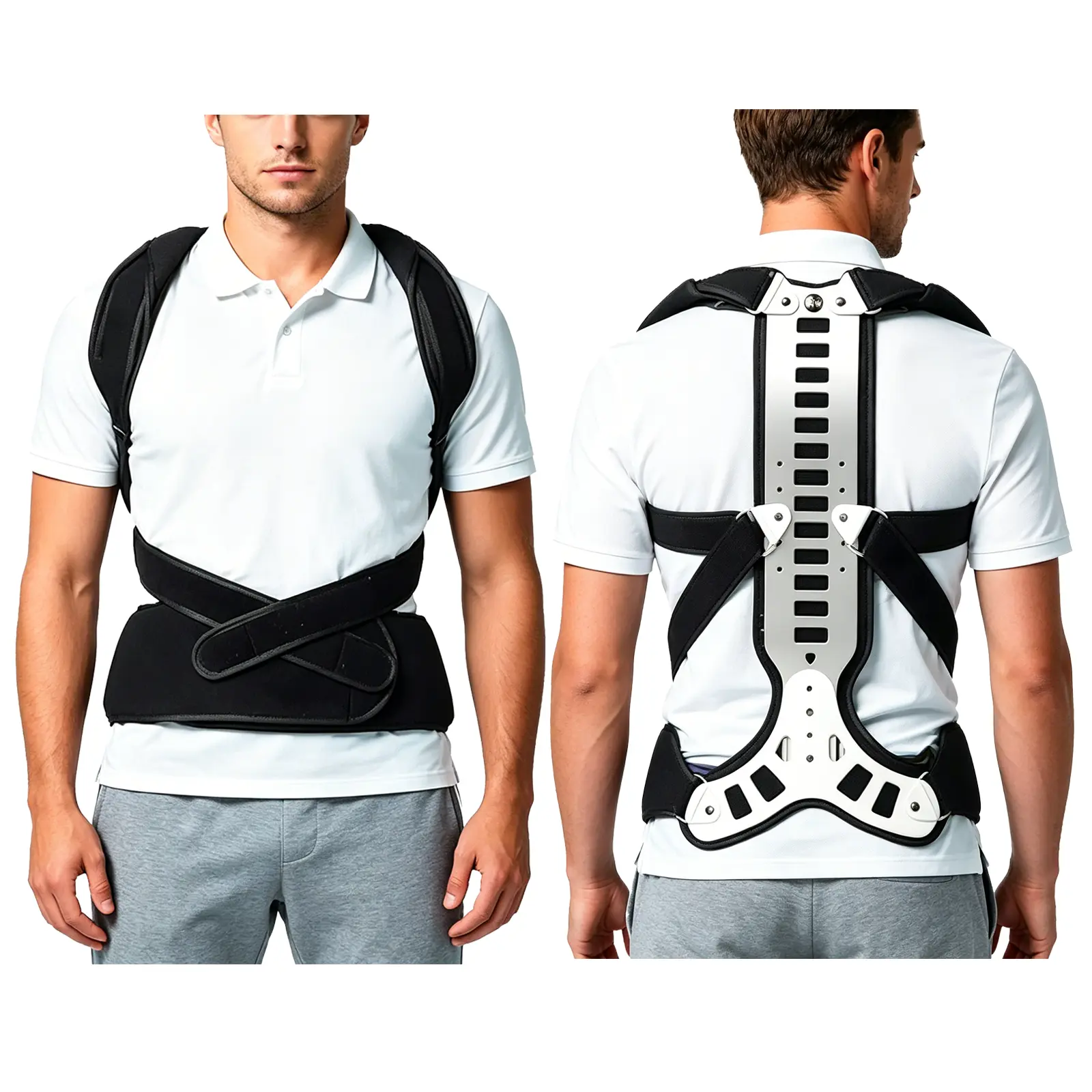 Orthotic Brace Back Posture Corrector with Aluminum Alloy Frame - Adjustable, Lightweight Invisible Velvet Fabric, Firm Breathable Neck & Shoulder Supports for Men, Office Sitting Comfort Aid for Bad Posture Fix, Comfortable, Orthotic Brace Back, Neck & S