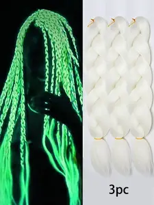 3pcs Glow in the Dark Hair 22inch White Braiding Hair Pre Stretched White Hair Extensions for Braiding Luminous Jumbo Braids White Glow Braided Wig Heat Resistant Synthetic hair extension for Girls and Women