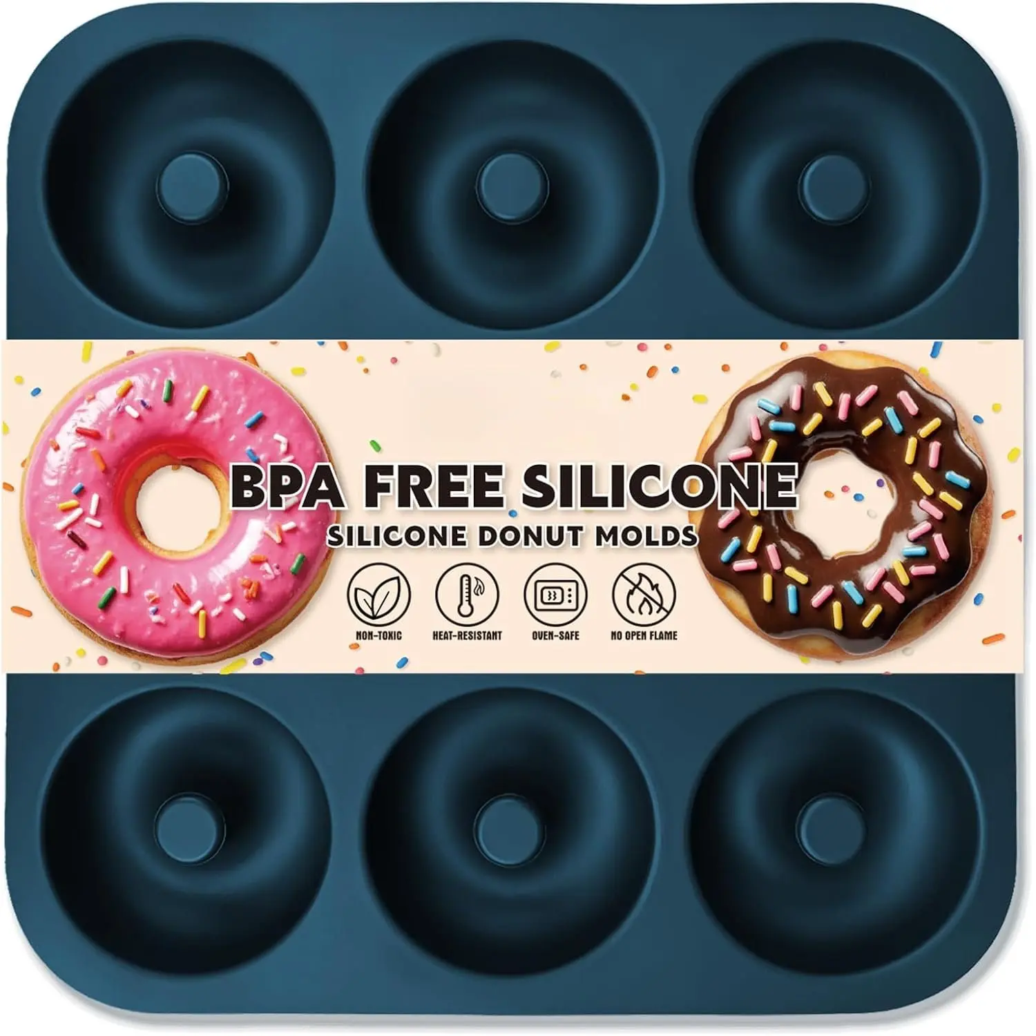 Large  Donut Pan for Baking, 9 Cavity Non-Stick  Grade  Donut Molds, Doughnut Pan and Bagel Pans for Baking & Kitchen,  11.2 x 11.1 Inches, Dishwasher Safe - Blue
