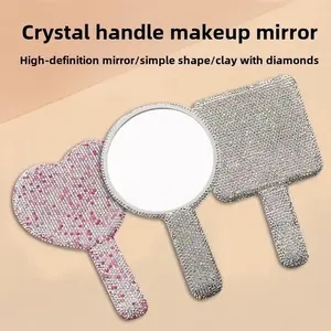 Diamond Eyelash Extension Handheld Makeup Mirror Heart Shape Makeup Vanity Mirror with Handle Hand Mirror Makeup Mirrors