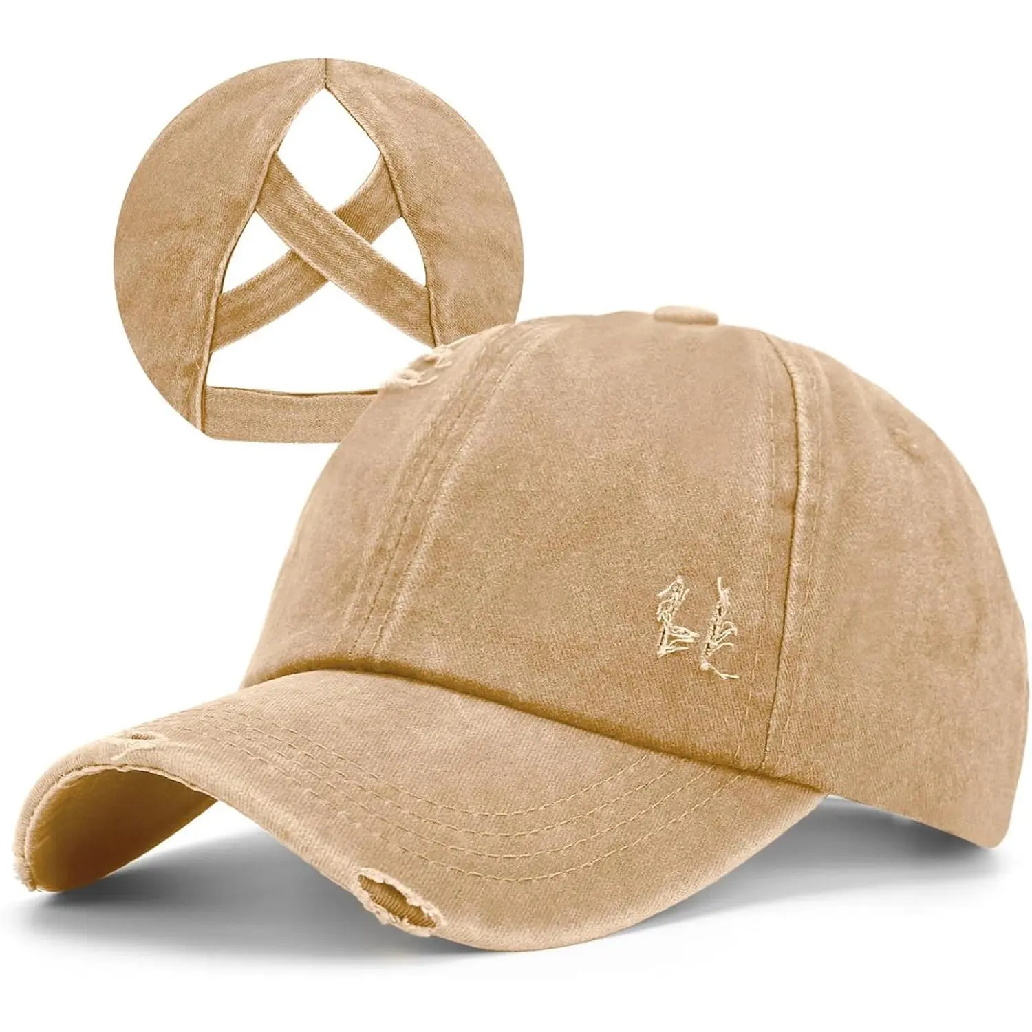 outdoors Criss Cross Potail Hat Women Washed Distressed Baseball Caps Adjustable High Messy Bun Pocap