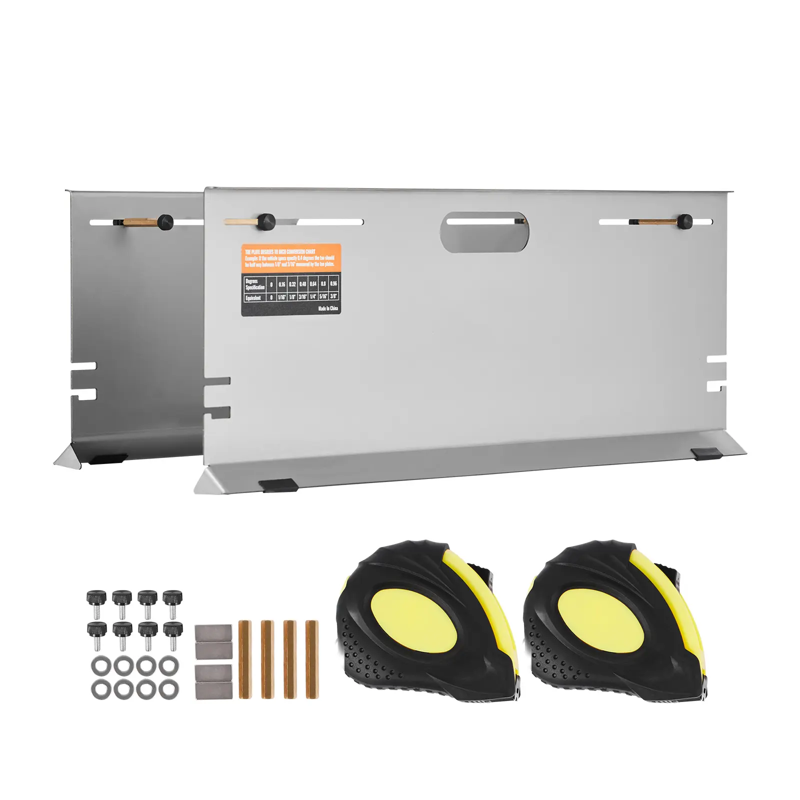 Wheel Alignment Tool, 2-Pack Alignment Tool Toe Plates, Stainless Steel Toe Angle Measurement Tool Plate, 4 Alignment Rods and Magnetic Slots, Includes Measuring Tapes & Conversion Chart