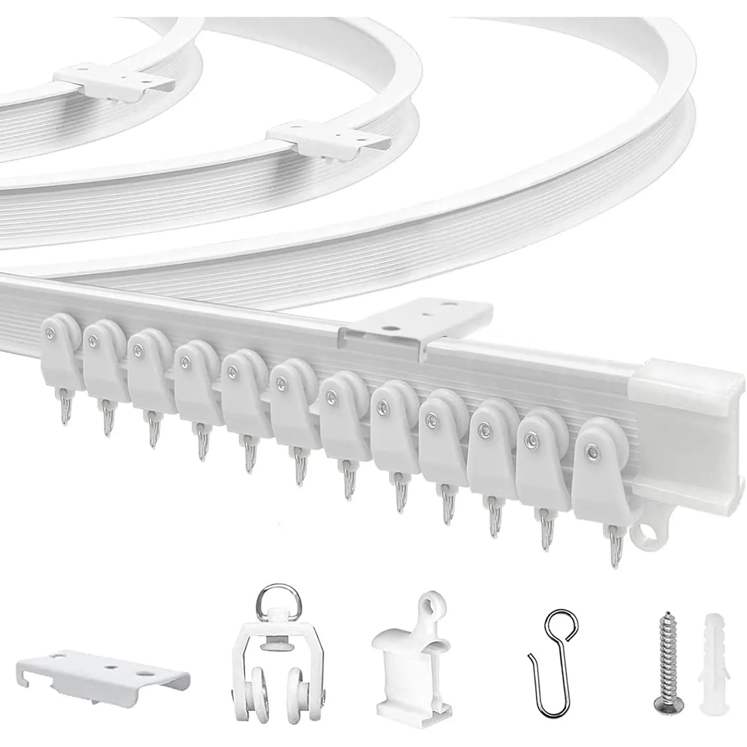 Flexible Bendable Ceiling Curtain Track, 9.8 ft (3 m), White | PVC, Stainless Steel & Metal, Ceiling Mounted, Smooth Gliding, for Bay Windows, RVs, Shower Curtains & Room Dividers