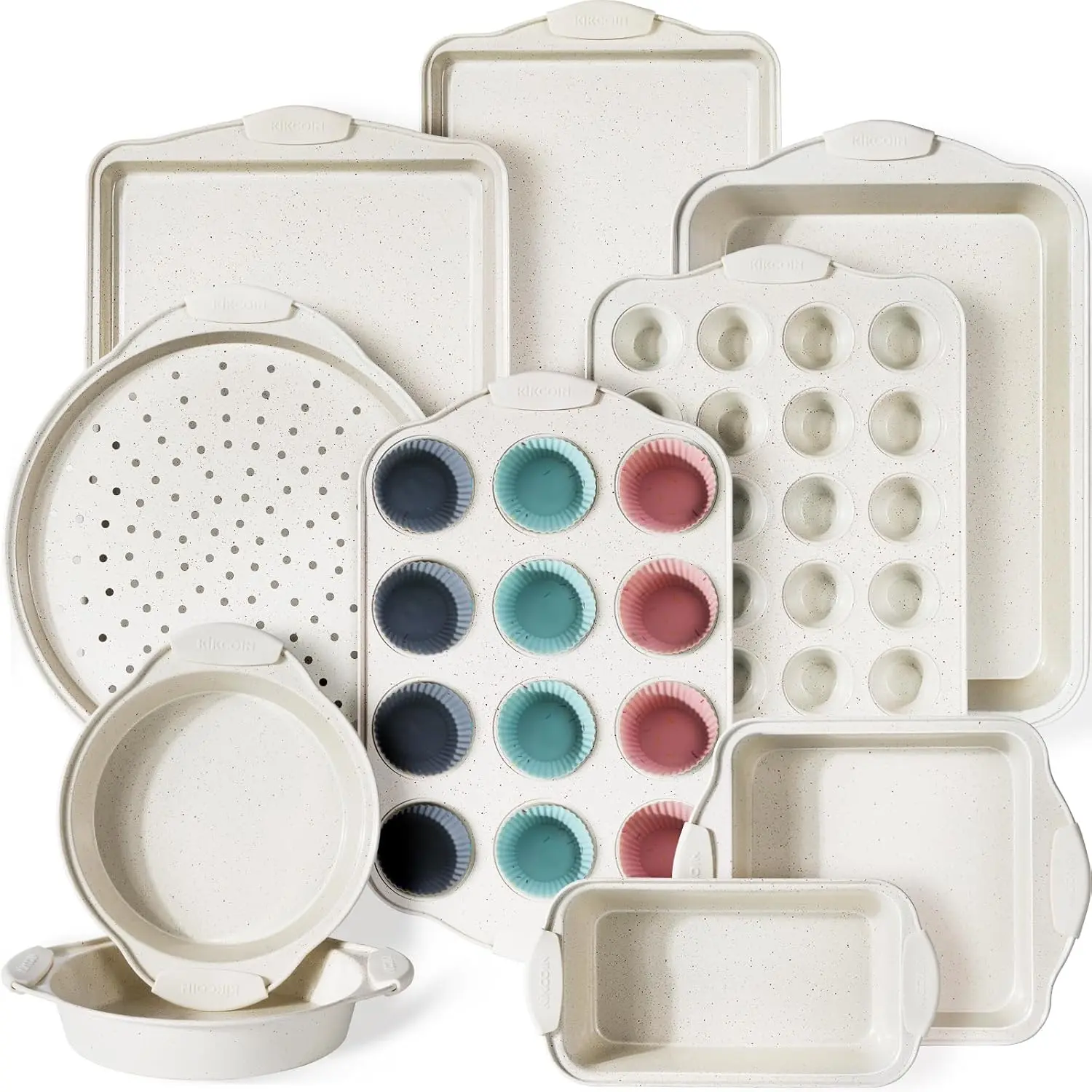22 PCS Nonstick Baking Pans Set, Stackable Bakeware Sets with Silicone Handles, 450 ° F Oven Safe Baking Sheet Set, Easy Release Cookie Sheets for Baking, Cream