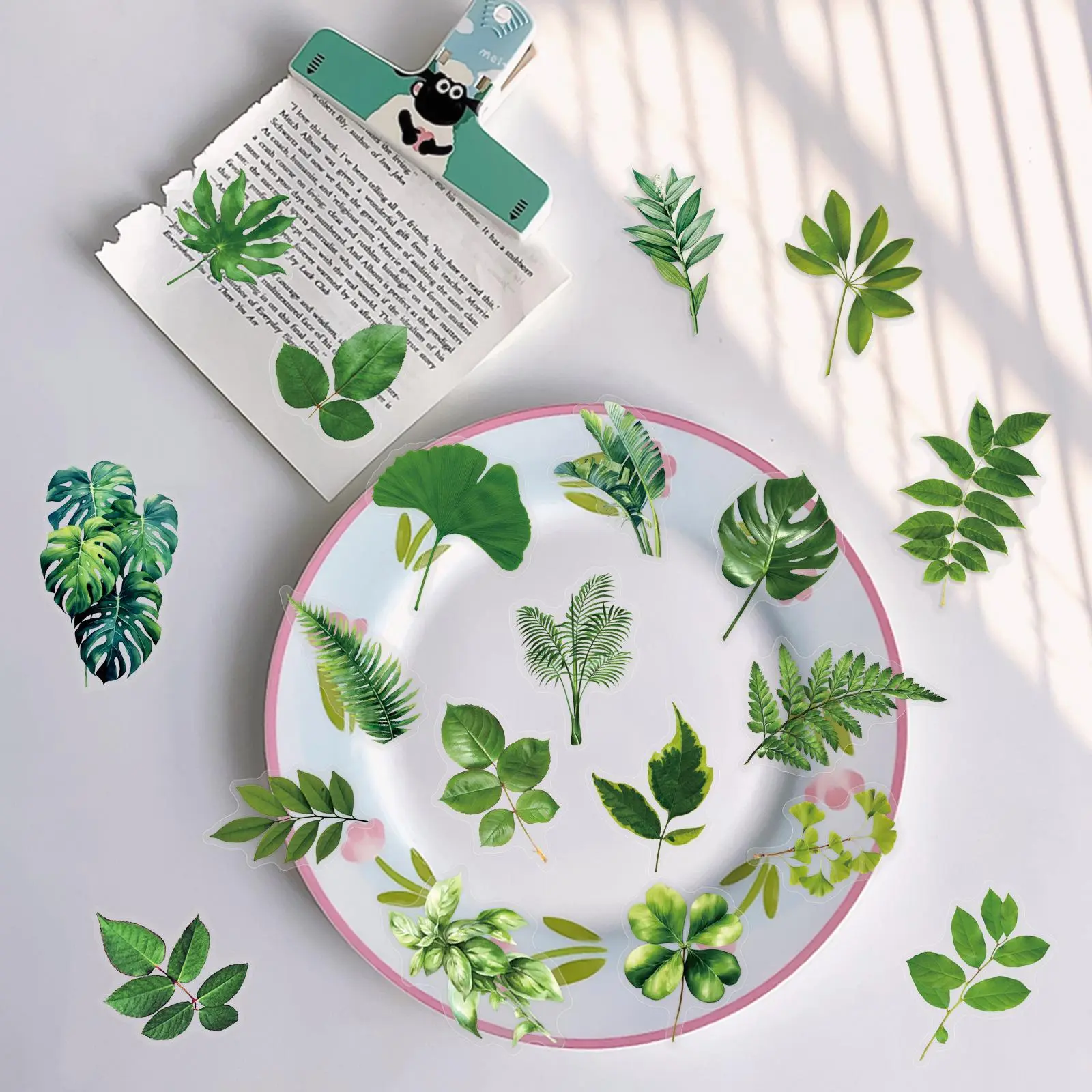 50Pcs Transparent Green Plants Stickers for DIY Waterproof Scrapbook Stationery Travel Luggage Water Bottle Phone Laptop