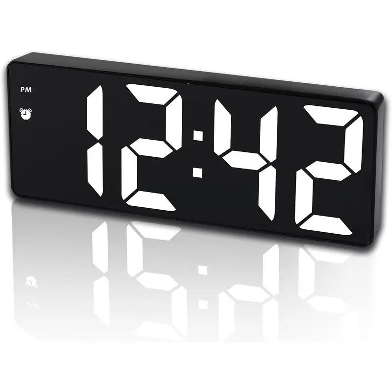White Mirror‑Surface LED Digital Alarm Clock, Voice‑Controlled Bedside Clock With Adjustable Brightness, Snooze Function, 12/24‑Hour Display For Kids Bedroom, Office Desk And Nightstand Decor