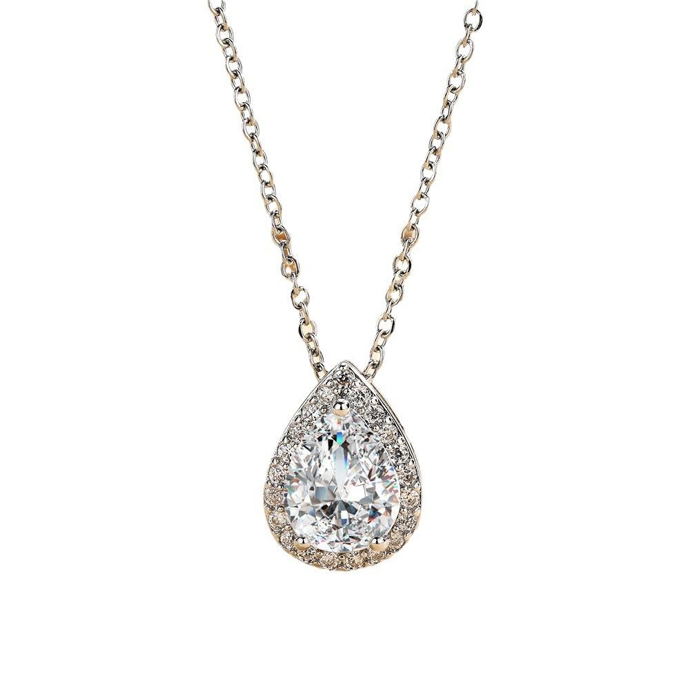 Luxury Silver Waterdrop Zircon Necklace - Versatile Fan-shaped Pendant Clavicle Chain