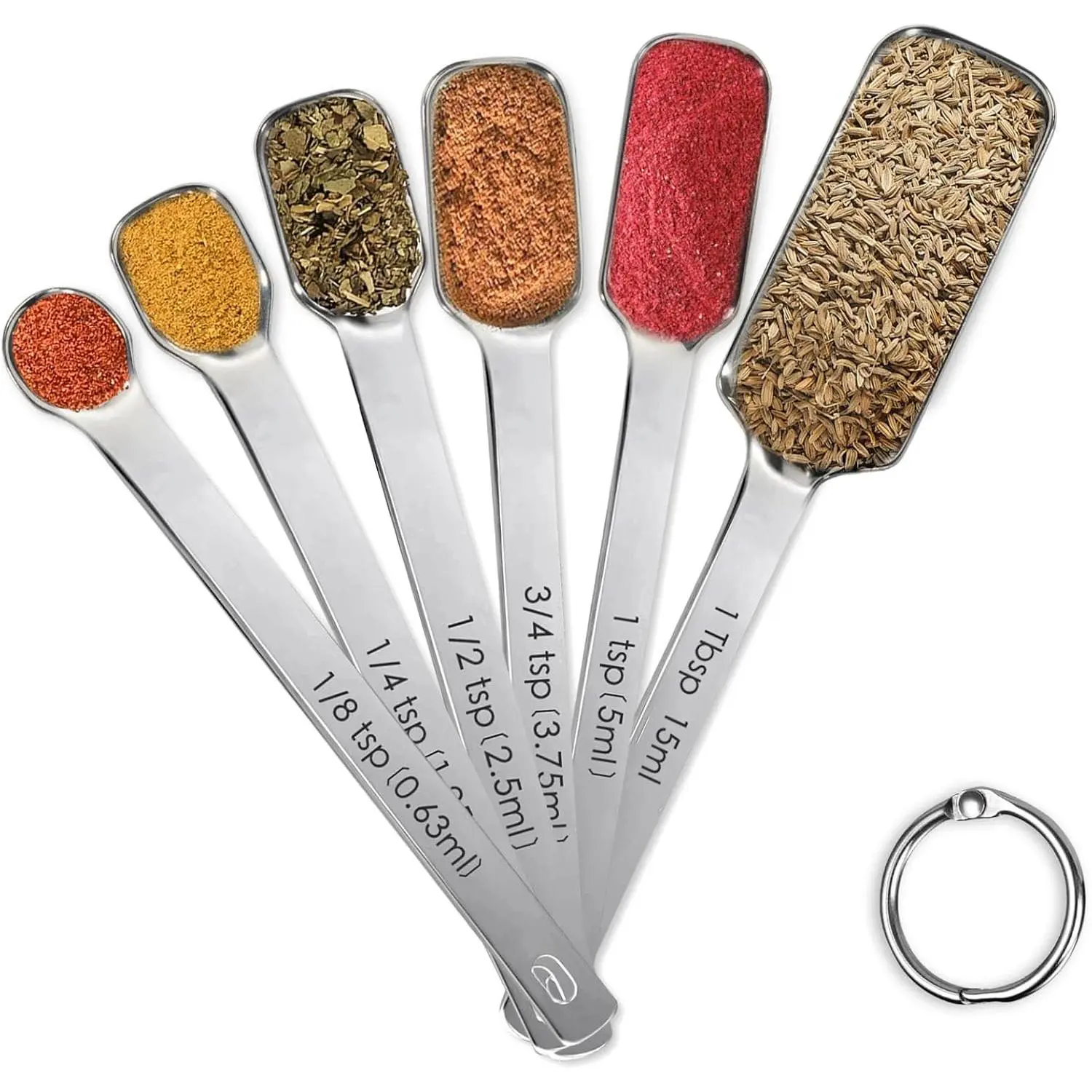 Stainless Steel Measuring Spoons Set of 6, Rectangular Metal Measuring Spoons for Dry & Liquid Ingredients, Slim Design Fits in  Jars, Kitchen Gadgets for Baking & Cooking