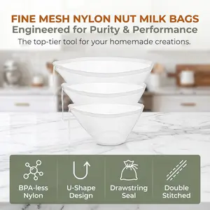 3PCS Bowl-Shaped Nylon Nut Milk Bag, Reusable Strainer Bags for Cheese Cloths Almond Milk, Tea, Juice, Yogurt, Cheesecloth Alternative, Fine Mesh Food Filter-YY0