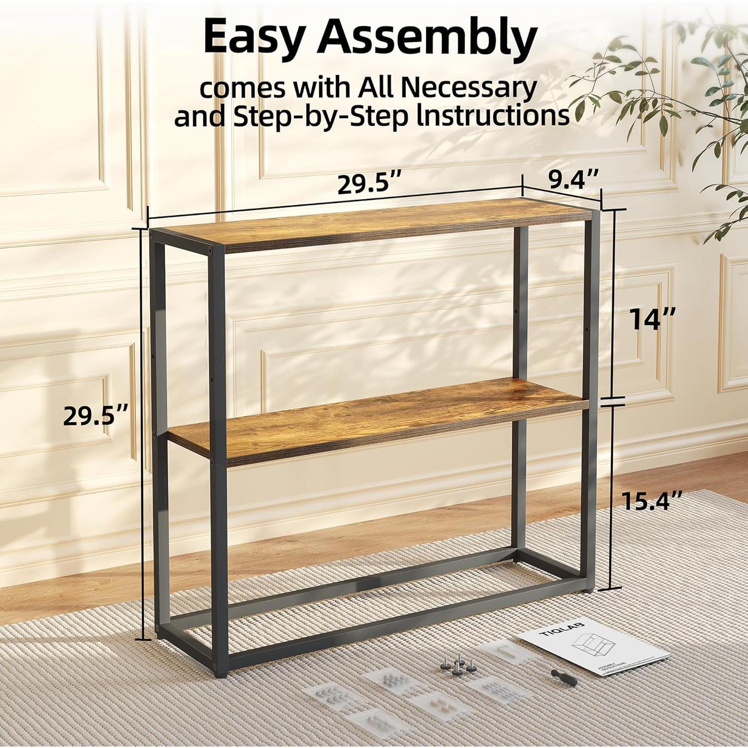 Small Entryway Table, 29.5" Narrow Console Table with Shelves, Sofa Table, Couch Table, Side Table, Entry Table for Hallway, Living Room, Small Space, Rustic
