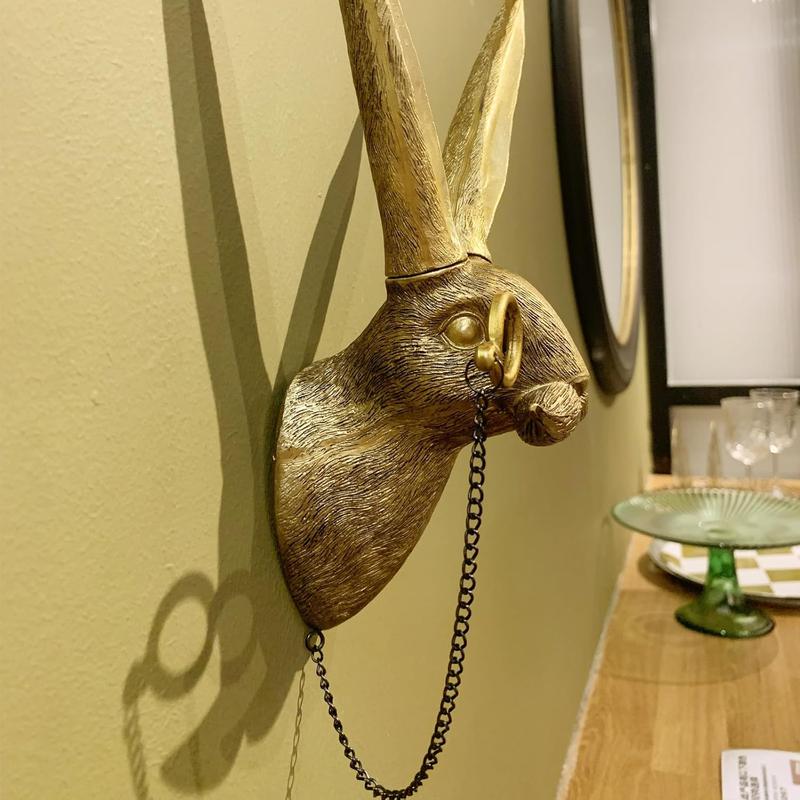 Animal Heads Wall Decor, Faux Deer Head Mount, Animal Sculptures Wall Decor, Resin Animal Head Wall Hanging Decoration for Living Room Bedroom Kitchen Gift,Rabbit