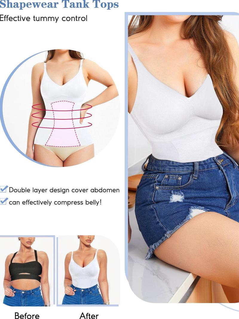 Women's Minimalist Solid Adjustable Strap Shapewear Cami Top, Spring Basic Compression Tank Top for Lady, Seamless Comfort Shapewear Tummy Control Top for Daily Wear, Womenswear Underwear, Fall Wear 2024, Tops for Women, Seamless Body Shaper