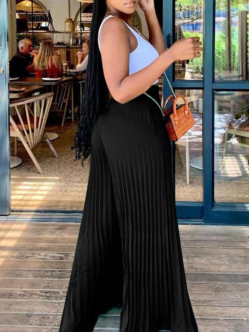 Women's Pocket Pleated Wide Leg Pants, Casual High Waist Trousers for Spring & Fall, Women's Bottoms for Daily Vacation Party