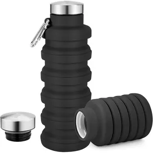 2 Pack Collapsible Silicone Water Bottle, Portable Sports Bottle BPA Free, Leak Proof Dishwasher Safe, Fits Car Cup Holder for Gym Hiking Travel