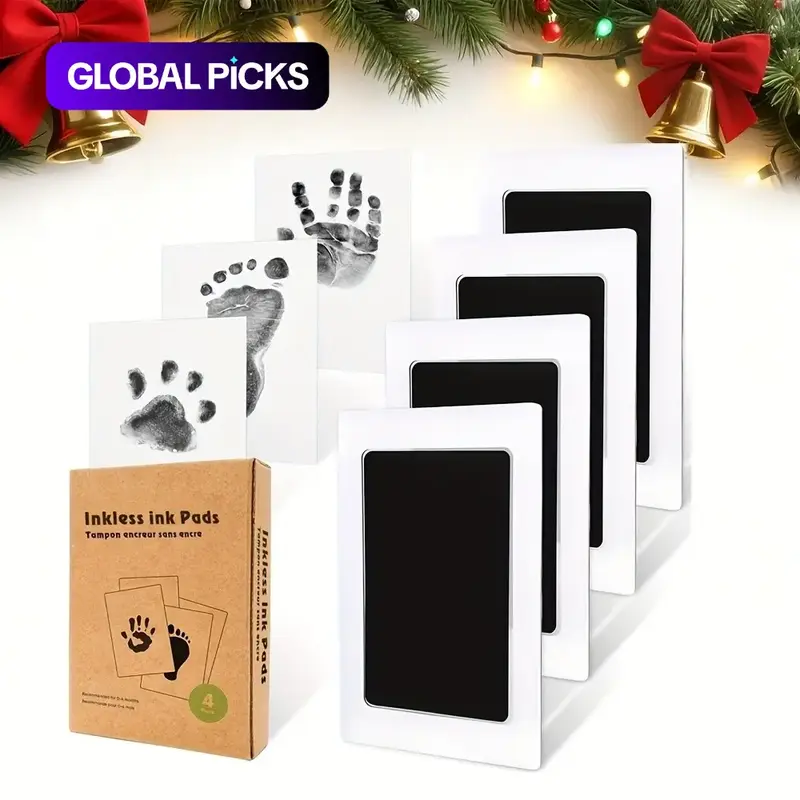 4pcs Universal Inkless Handprint Set, Easy Clean Pet Memory Pad, Quick-Dry Ink, Perfect Christmas Gift, Creative New Year Keepsake