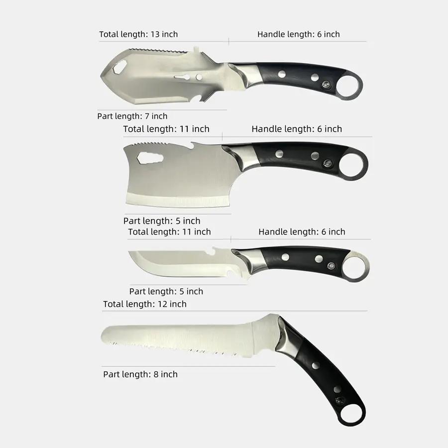 4-in-1 Modular Interchangeable Multi-Tool Knife Set | Shovel, Knife, Saw, Cleaver for Outdoor Camping & Kitchen Cooking | Portable Survival Gear with Storage Case