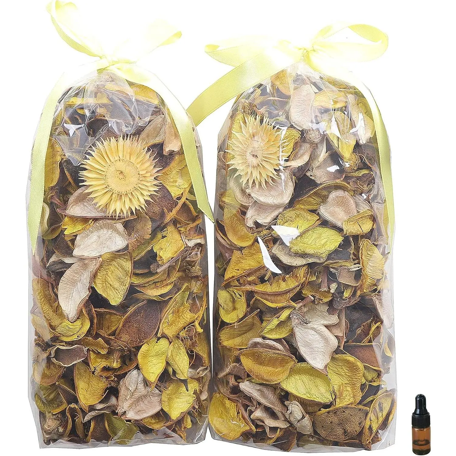 Lemon-Scented Potpourri Bowl Filler Bags, Yellow Decorative Dried Flower Petals, 2-Pack 8.4 oz Home Fragrance for Christmas, Wedding Vase Decor