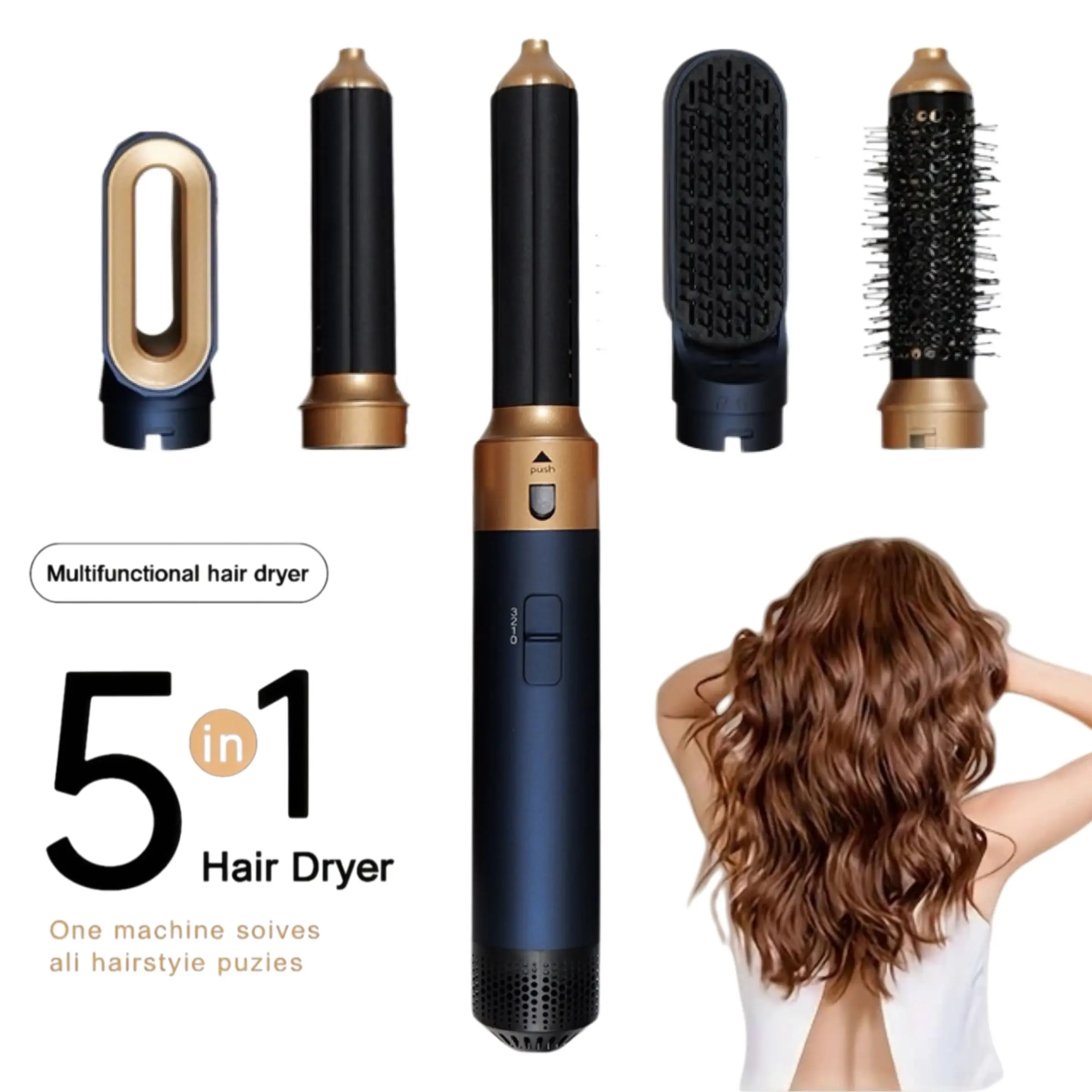 1 5-in-1 hair dryer, Multistyler Dryer Straightener, with step-heating airbrush, dry/straighten/curl hair, comes with interchangeable brush and rotating head, dries hair quickly, professional styling, simple and easy to use