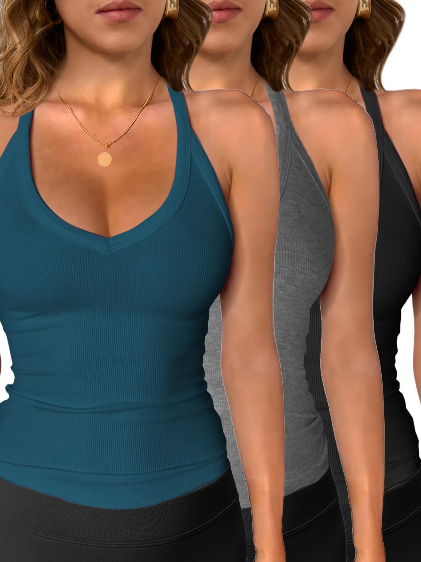 Women's Solid V Neck Ribbed Tank Top, Casual Comfy Cami, Casual Sleeveless Top for Daily Wear, Ladies Clothes for All Seasons
