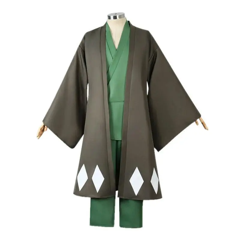 Adult Urahara Kisuke Bleach Anime Role-Playing 4-Piece Cosplay Set - Polyester Grey Kimono, Pants, Watermelon Wide Brim Hat, Jacket, Shoes, Undershirt, S-XXL Sizes for Halloween, Carnival Parties (Set of 4 Fashion Accessory), 4-Piece Set