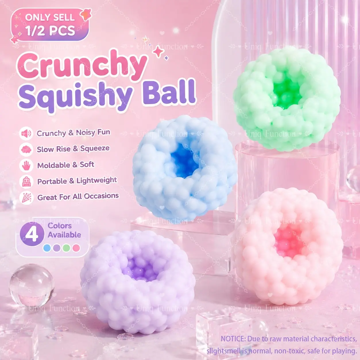 1/2/4 PCS Crunchy Squishy Stress Balls, Noisy Fidget Sensory Toys, Slow Rise Moldable Squeeze Balls for Kids Adults, Portable Handheld Stress Relief and Focus Toys, Decompression Squeeze Balls, Classroom, Party, Festival Fun
