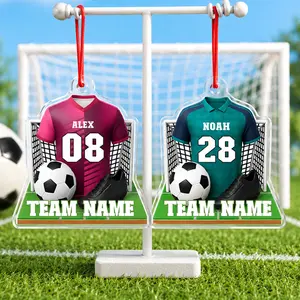 Customizable Acrylic Soccer Jersey Ornament - Personalized with Name, Jersey Number, Team Name, Football-Themed Graphic Hanging Decor for Sports Players, Christmas Gifts, Locker Decor