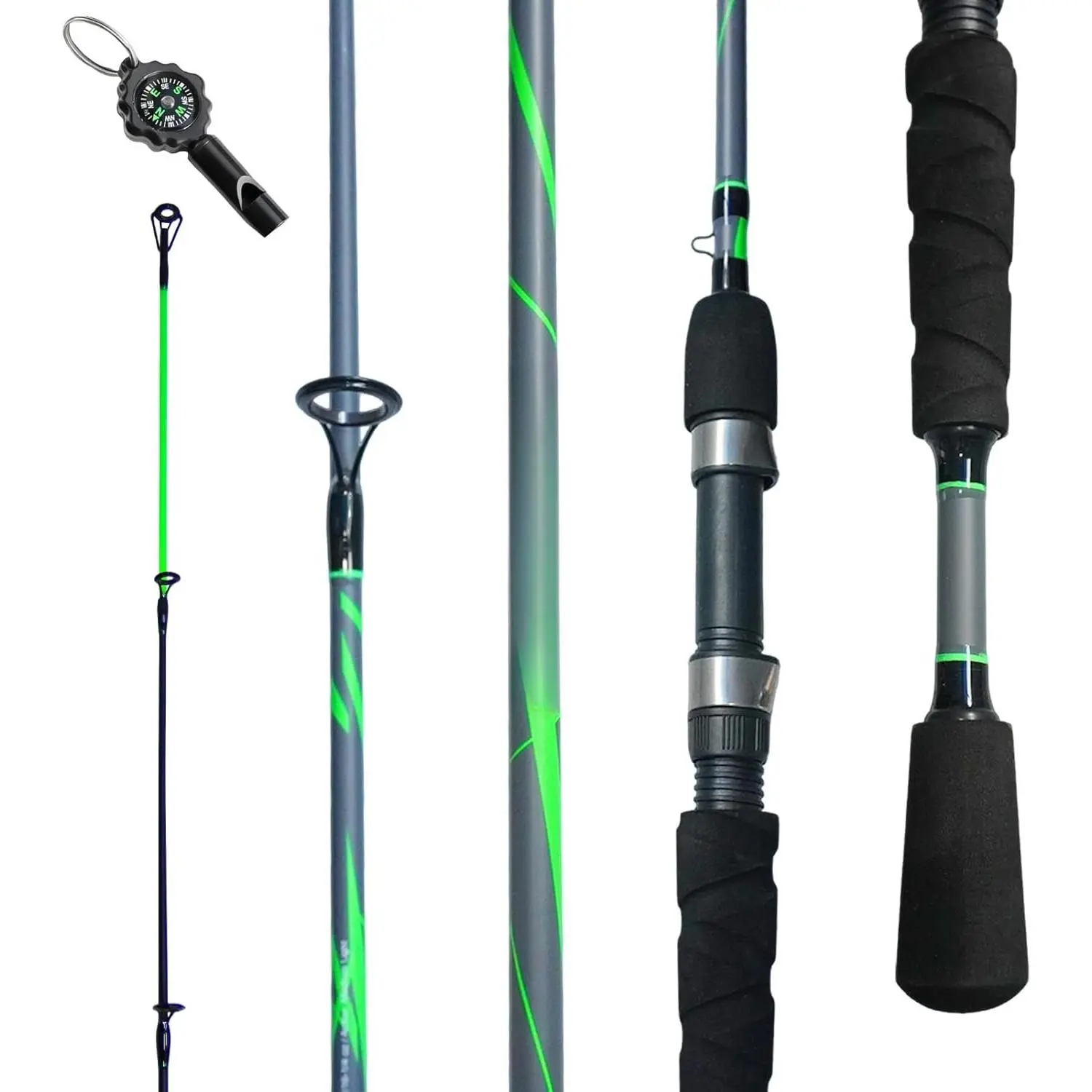 Spinning & Casting Fishing Rod, Durable Carbon & Glass Composite Blank, ML Power, Ceramic Guides, Fluorescent Strike Tip, Split Handle, -, Freshwater/Saltwater