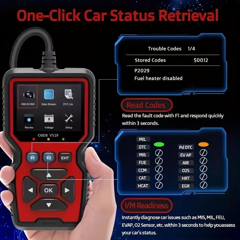Car OBD2 Scanner Diagnostic Tool Code Reader, Car Voltage Tester Engine Fault Code Scanner, Charging Tester Diagnostic Tool For OBDII Protocol Cars V519-red