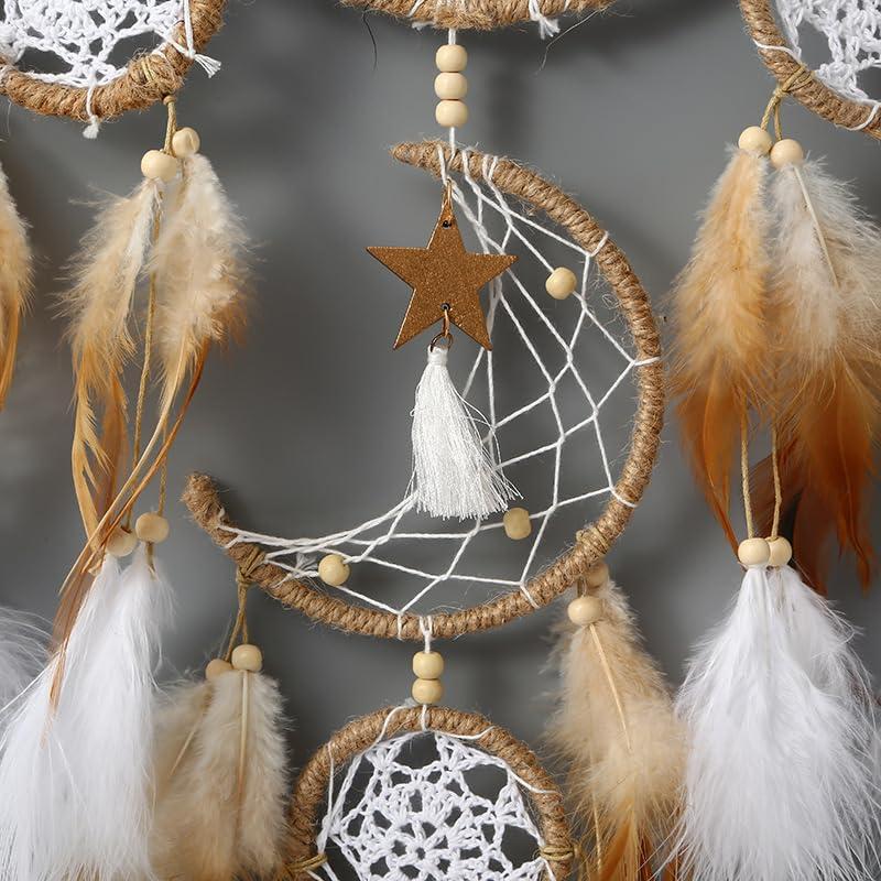 Boho Style Dream Catcher, 5 Counts/set Moon & Sun Feather Design Hanging Dream Catcher, Wall Hanging Decor, Art Wall Decoration for Home Living Room Bedroom