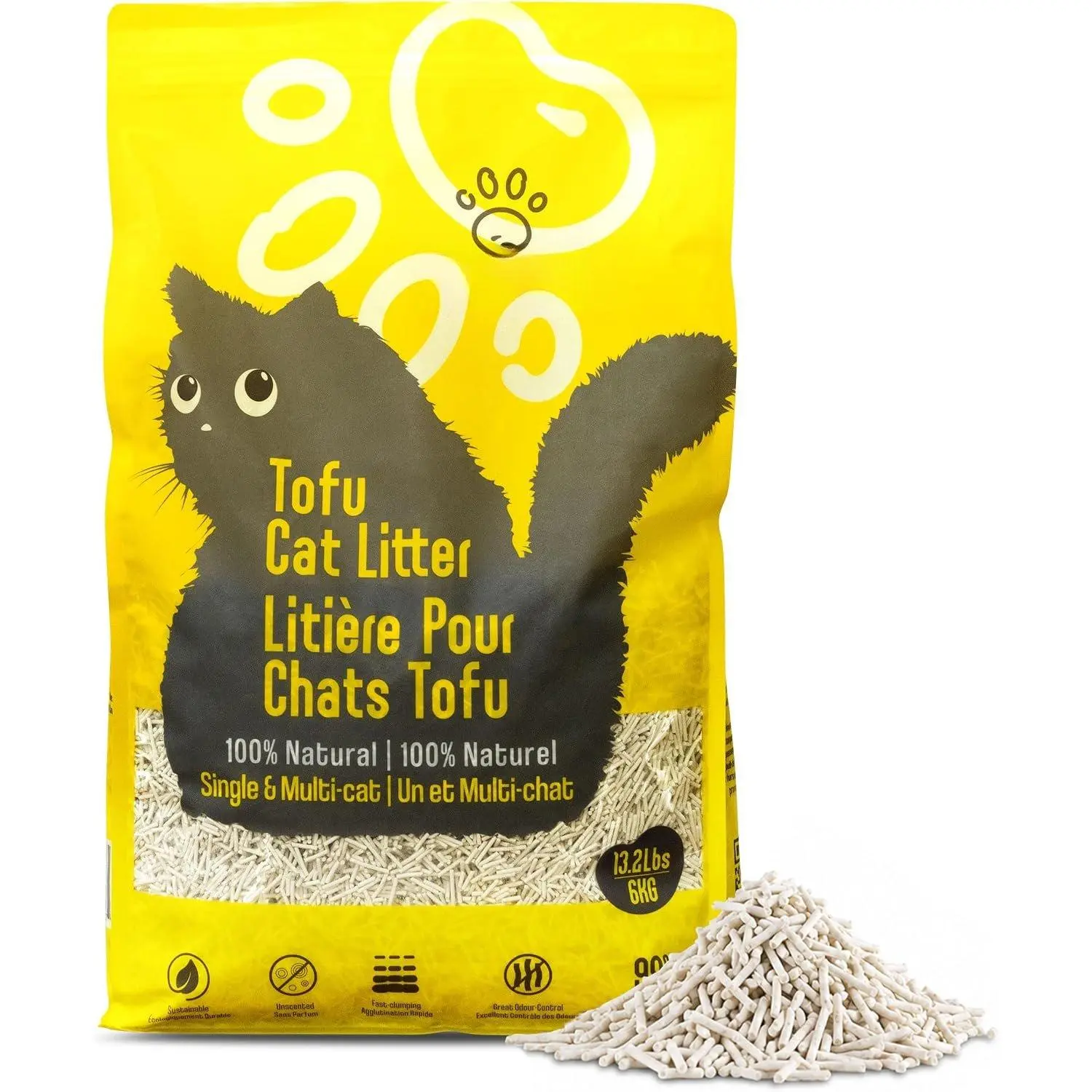 Tofu  Litter -  Unscented Clumping Pellets, 99% Dust Free, 13.2lb | 3-Ingredient -Based Formula, No  Filler, No Bentonite, Low , Dissolves in Water