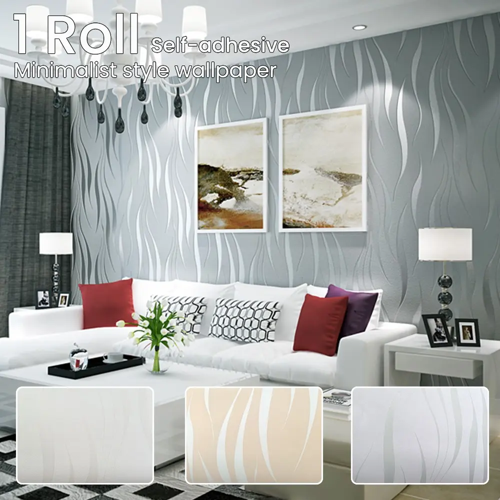 1 roll of minimalist curved pattern self-adhesive thick wallpaper, made of non-woven paper material, can be peeled and pasted immediately, easy to cut, available in multiple sizes, suitable for bedrooms, living rooms, and background walls.