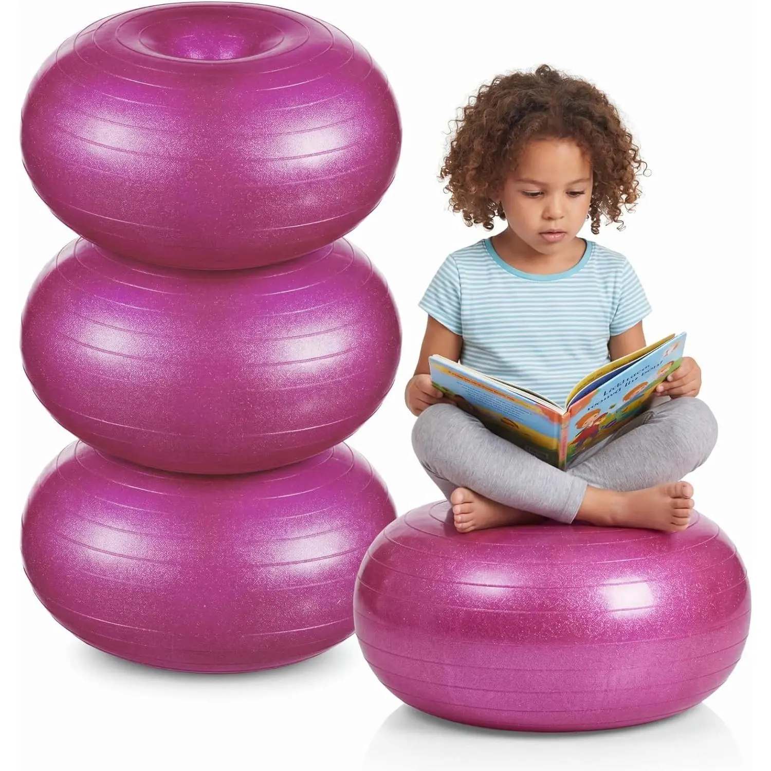 4 Pcs Flexible Seating for Classroom Elementary, Yoga Ball Chair Inflatable Donut Ball Chair with Pump for Kids Adults Sensory Balance & Stability Training School Home Office Gym