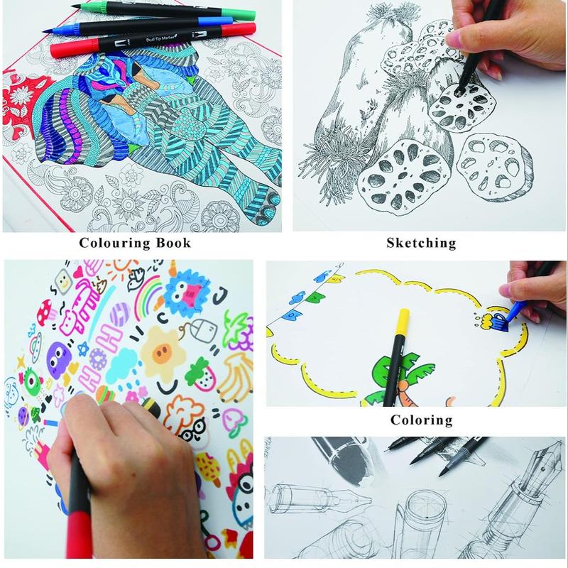 Double-Ended Watercolor Brush Set, Fine Tip Markers for Painting Sketching Calligraphy, Ideal for Adult Artists Drawing Coloring, Painting Tools, Art Supplies