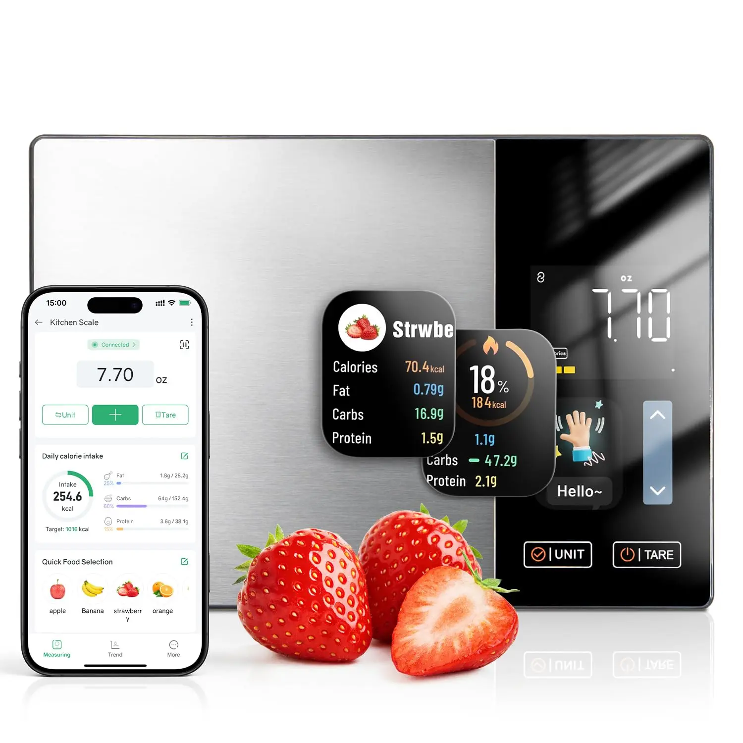 Food with Nutritional Calculator, Food for Tracks Calorie & Macro for Weight Loss, Gram & Ounce with Bluetooth Free App, 11lb/1g, TFT Display