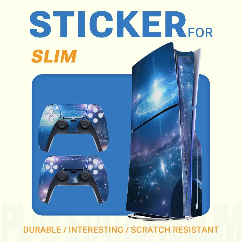 Blue Galaxy Universe Nebula Art Aesthetic Stickers for Ps5 Slim, Waterproof Scratch-Resistant Removable Vinyl Decals, Console and Controller Decor