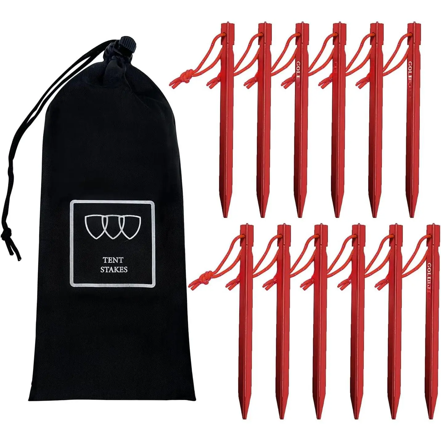 Tent Stakes - 12 Pack Heavy Duty, Lightweight, Camping Stakes Pegs for Outdoor Tent and Tarp, Essential Camping Gear Equipment Accessories (Red)