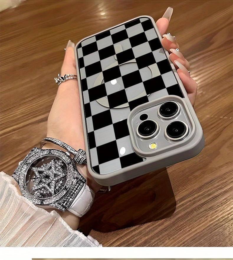 The Black Grid Design MagSafe Case for iPhone 17 Pro Max Air 16 16e 15 14 Plus 13 12 11 X XS Pattern Acrylic Back TPU Edges Shockproof Ultra Thin Mobile Phone Cover Gift Protection Silicone