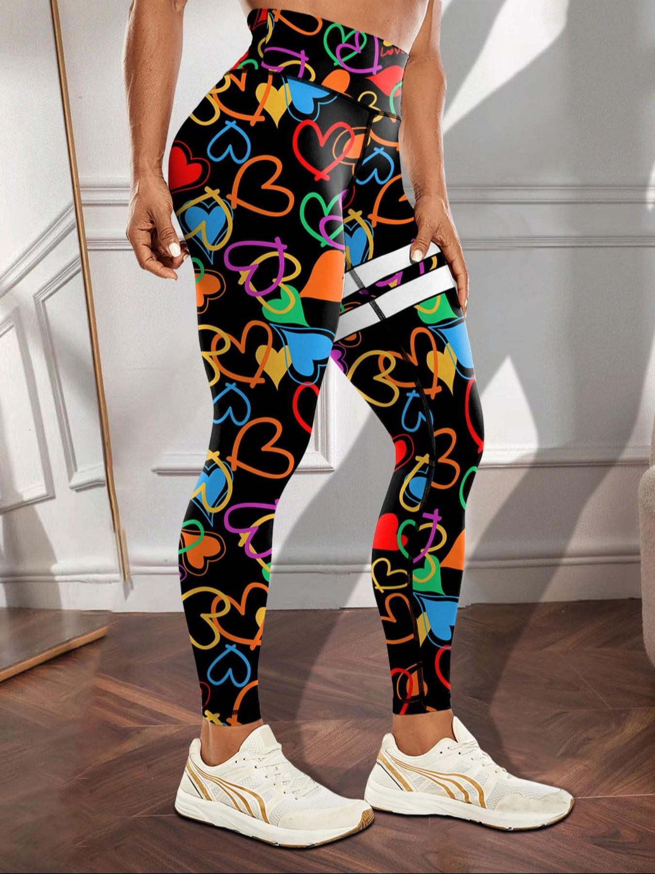 Women's All Over Heart Print High Waist Scrunch Workout Leggings, Casual Comfy Breathable Skinny Pants for Yoga Gym Workout Running, Ladies Bottoms for All Seasons