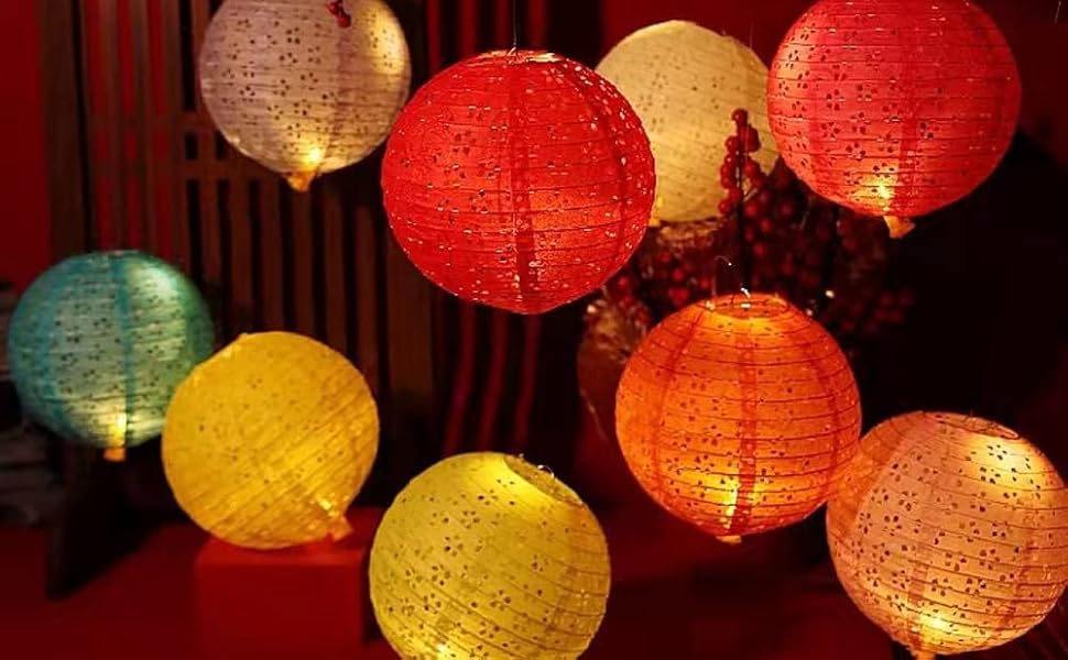 BASIC SUPPLY 5PCS Paper Lanterns Colorful Vibrant Decoration 6inches with LED Lights, Hollow Out Hanging Lanterns with Tassels Walking Sticks for Dinner Birthday Party Decor (Round) BASIC SUPPLY 5PCS Paper Lanterns Colorful Vibrant Decoration 6inches with LED Lights, Hollow Out Hanging Lanterns with Tassels Walking Sticks for Dinner Birthday Party Decor (Round)