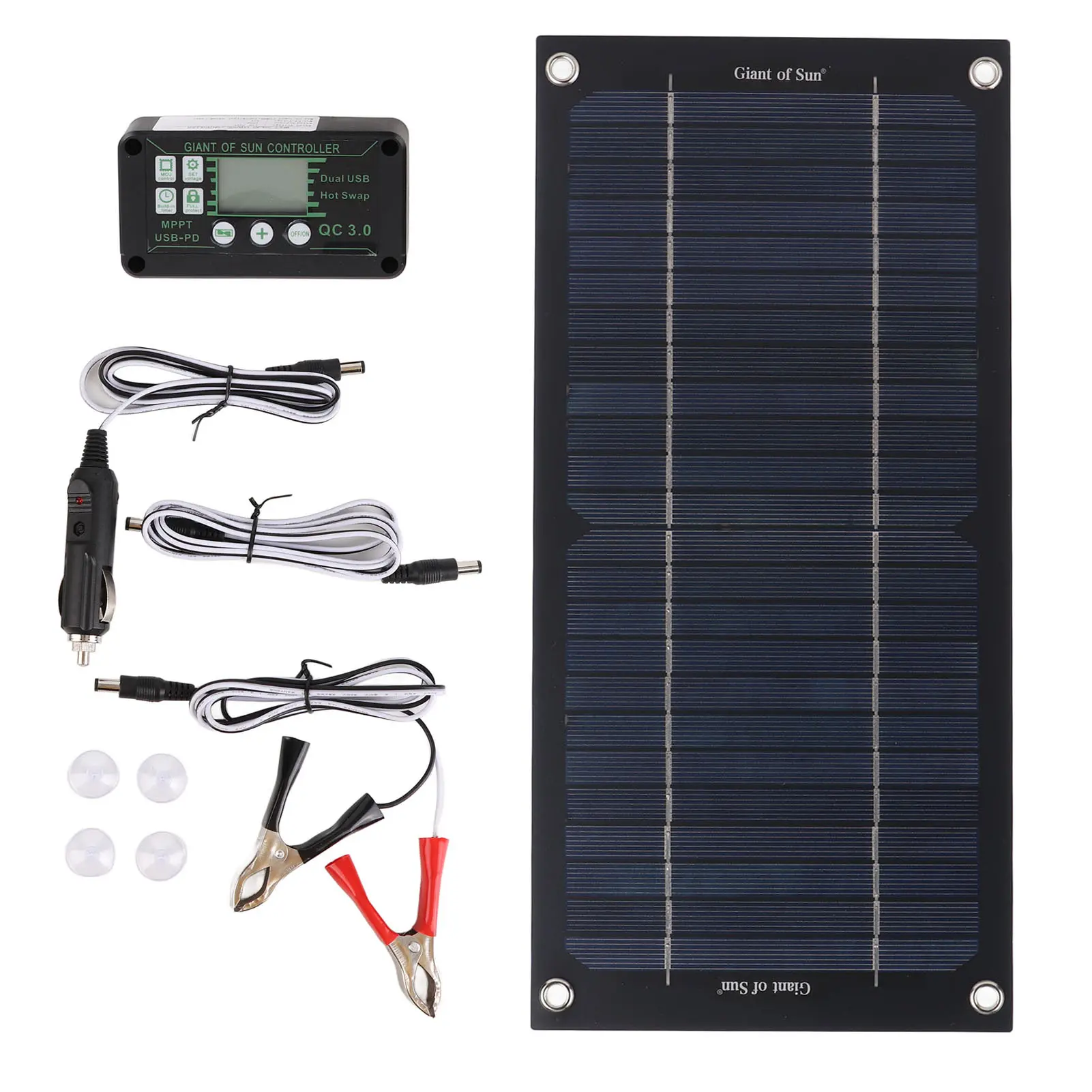 Solar Panel Charger Monocrystalline Silicon 100A Charge Controller Solar Panel Kit with Extension Cable Battery Clip for RV Outdoor Camping