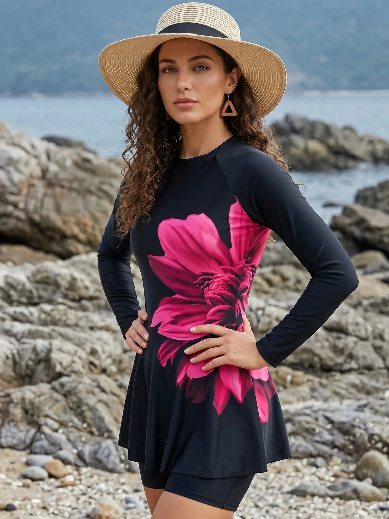 Women's Floral Print Muslim Swimsuit, Elegant Swimwear for Women, Stylish Beach, Comfortable and Chic