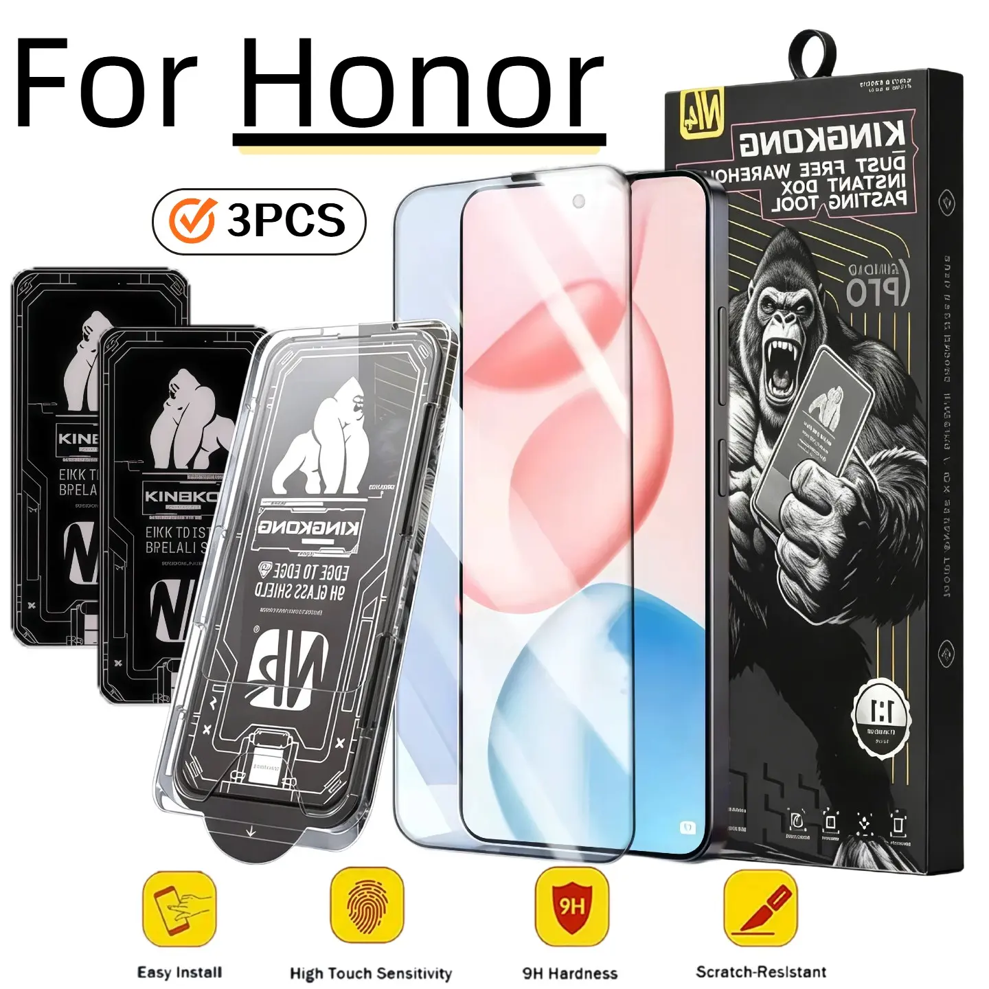 3-Pack HD Tempered Glass Screen Protector, Ar Coating, 9h Hardness, Bubble-Free, Easy Installation, Ultra-Sound Fingerprint Unlock, for Honor Devices