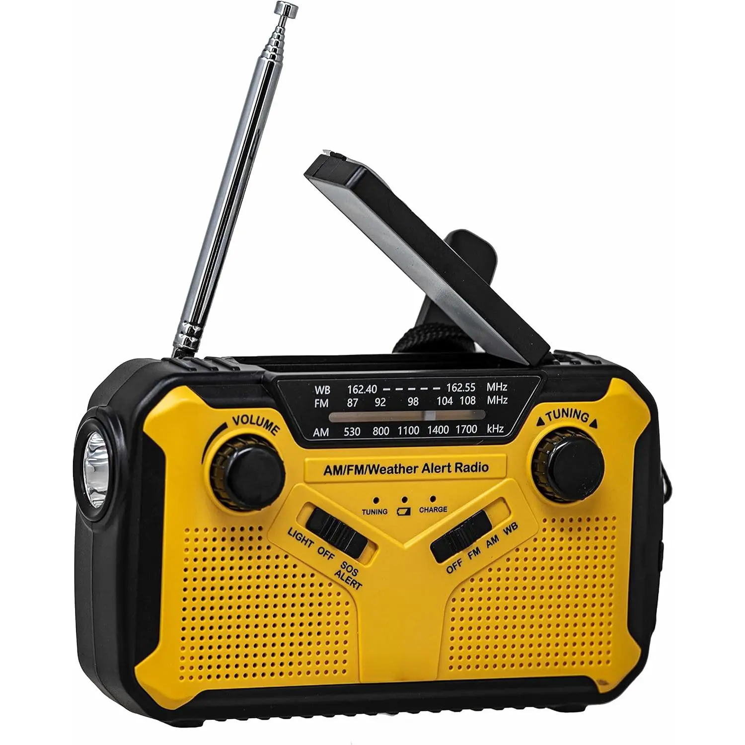 Emergency Radio KA369 AM/FM NOAA Weather Alert 5-Way Powered Solar Crank Radio Receiver with LED Flashlight and USB Mobile Phone Charger Yellow