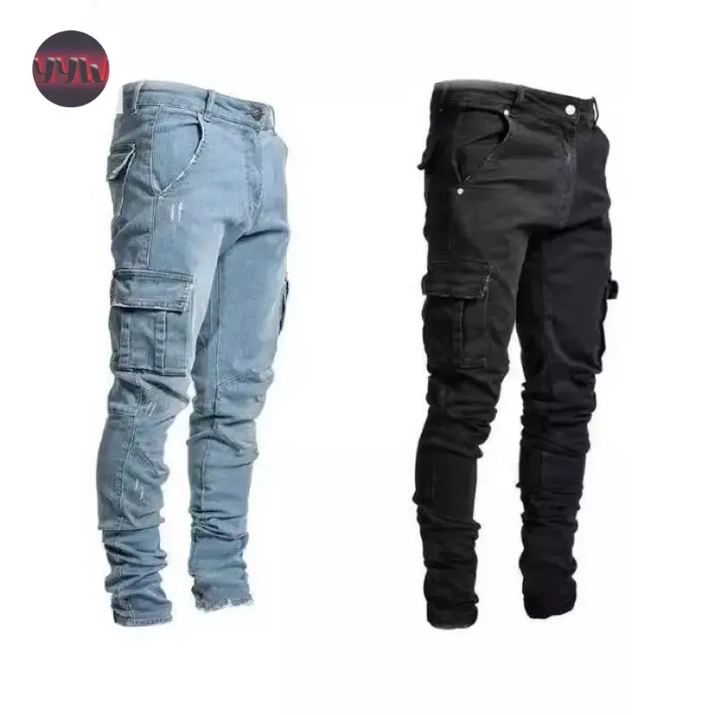 YYW1 Men's Slim-Fit Cargo Pants in Distressed Stretch Cotton, Classic Straight-Leg with Utility Pockets Streetwear, Hipster, Fashion