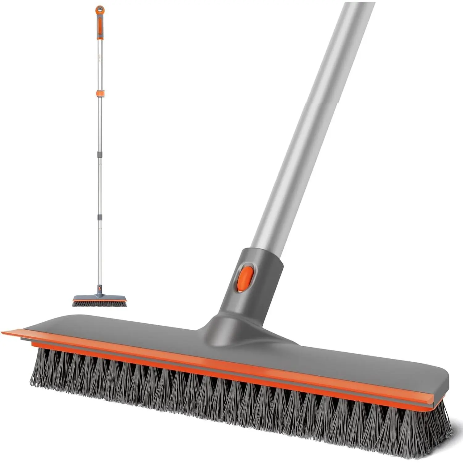 2-in-1 Floor Scrub Brush with Long Handle, Soft/Hard Bristle Concrete Deck Brush with Squeegee, Garage Floor Cleaner for Tile/Concrete, Indoor/Outdoor Kitchen Bathroom Pool Deck -12" W/60 HGift.