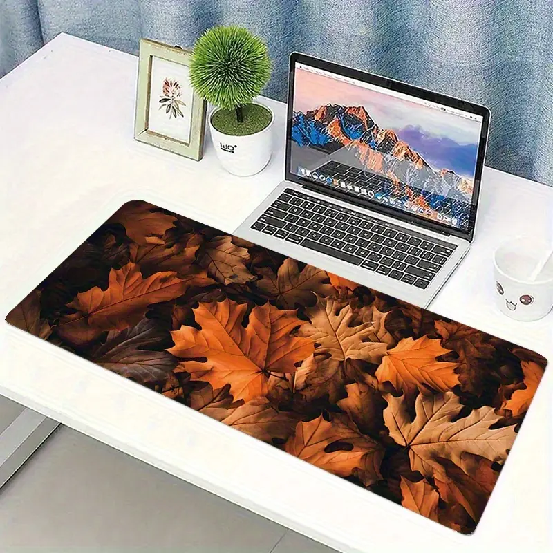Maple Leaf Pattern Desk Mat - Home Office Inspo Non-Slip Rubber Backing, Seamless Edge, Ideal for Home Office Use, Desk Surface
